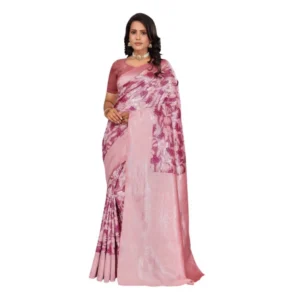 Women's Banarasi Silk Jaquard Woven Saree With Unstitched Blouse 5.5Mtr (Pink) - Image 5