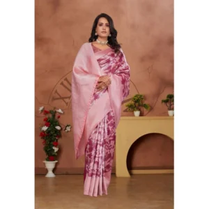 Women's Banarasi Silk Jaquard Woven Saree With Unstitched Blouse 5.5Mtr (Pink) - Image 4