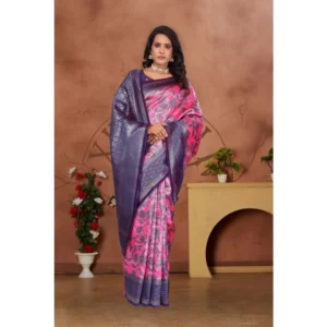 Women's Banarasi Silk Jaquard Woven Saree With Unstitched Blouse 5.5Mtr (Pink) - Image 5