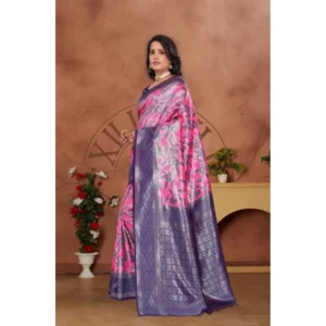 Women's Banarasi Silk Jaquard Woven Saree With Unstitched Blouse 5.5Mtr (Pink) - Image 4
