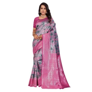 Women's Banarasi Silk Jaquard Woven Saree With Unstitched Blouse 5.5Mtr (Pink) - Image 2