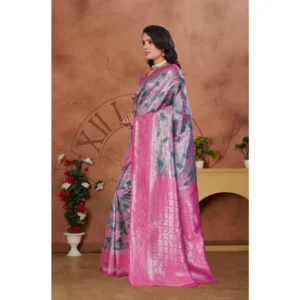 Women's Banarasi Silk Jaquard Woven Saree With Unstitched Blouse 5.5Mtr (Pink) - Image 4