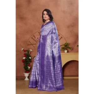 Women's Banarasi Silk Jaquard Woven Saree With Unstitched Blouse 5.5Mtr (Purple) - Image 5