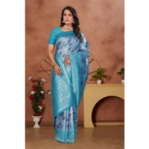 Women's Banarasi Silk Jaquard Woven Saree With Unstitched Blouse 5.5Mtr (Light Blue) - Image 5