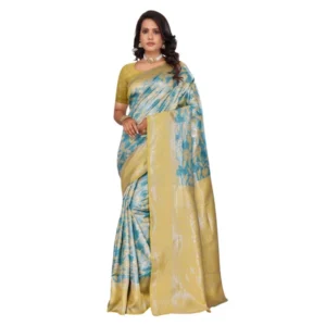 Women's Banarasi Silk Jaquard Woven Saree With Unstitched Blouse 5.5Mtr (Yellow) - Image 2
