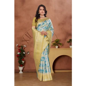 Women's Banarasi Silk Jaquard Woven Saree With Unstitched Blouse 5.5Mtr (Yellow) - Image 4
