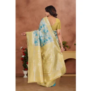 Women's Banarasi Silk Jaquard Woven Saree With Unstitched Blouse 5.5Mtr (Yellow) - Image 3