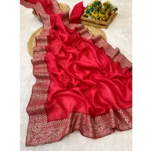 Women's Silk Embroidred Saree With Unstitched Blouse 5.5Mtr (Pink) - Image 2