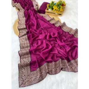 Women's Silk Embroidred Saree With Unstitched Blouse 5.5Mtr (Purple) - Image 2