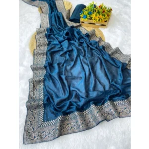 Women's Silk Embroidred Saree With Unstitched Blouse 5.5Mtr (Light Green) - Image 2