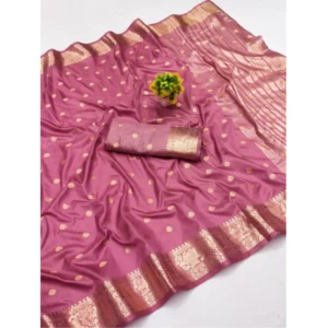 Women's Jacquard Silk Jaquard Woven Saree With Unstitched Blouse 5.5Mtr (Pink) - Image 2