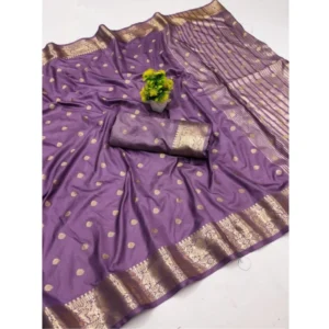 Women's Jacquard Silk Jaquard Woven Saree With Unstitched Blouse 5.5Mtr (Purple) - Image 2