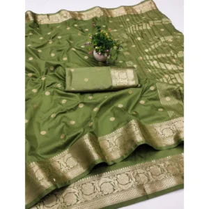 Women's Jacquard Silk Jaquard Woven Saree With Unstitched Blouse 5.5Mtr (Green) - Image 2