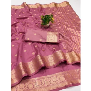 Women's Jacquard Silk Jaquard Woven Saree With Unstitched Blouse 5.5Mtr (Pink) - Image 2