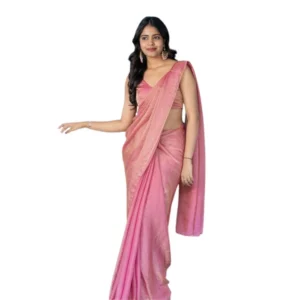 Women's Silk Embroidred Saree With Unstitched Blouse 5.5Mtr (Pink) - Image 2