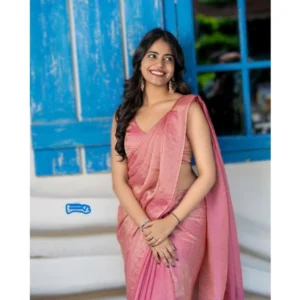 Women's Silk Embroidred Saree With Unstitched Blouse 5.5Mtr (Pink) - Image 4