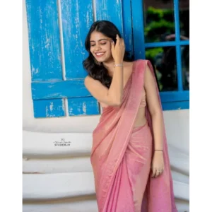 Women's Silk Embroidred Saree With Unstitched Blouse 5.5Mtr (Pink) - Image 3