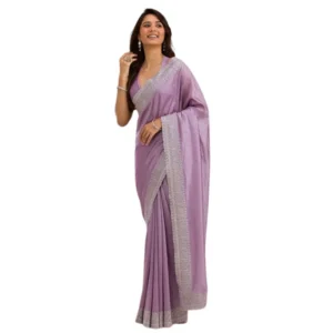 Women's Silk Embroidred Saree With Unstitched Blouse 5.5Mtr (Purple) - Image 2