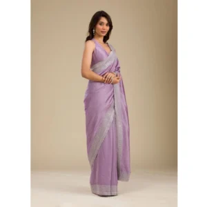 Women's Silk Embroidred Saree With Unstitched Blouse 5.5Mtr (Purple) - Image 5