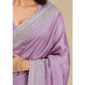 Women's Silk Embroidred Saree With Unstitched Blouse 5.5Mtr (Purple) - Image 4
