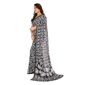 Women's Georgette Printed Saree With Unstitched Blouse 5.5Mtr (Black) - Image 4