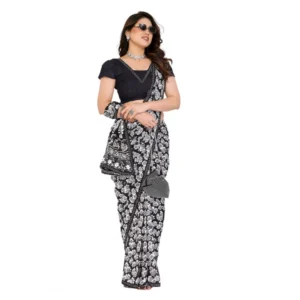 Women's Georgette Printed Saree With Unstitched Blouse 5.5Mtr (Black) - Image 2