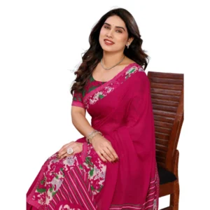Women's Georgette Printed Saree With Unstitched Blouse 5.5Mtr (Pink) - Image 2