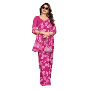 Women's Georgette Printed Saree With Unstitched Blouse 5.5Mtr (Pink) - Image 2