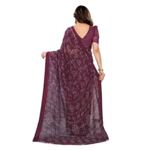 Women's Georgette Printed Saree With Unstitched Blouse 5.5Mtr (Wine) - Image 3