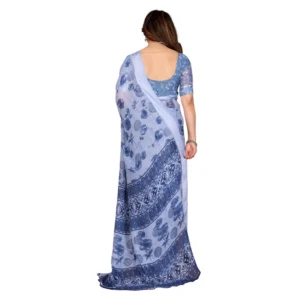 Women's Georgette Printed Saree With Unstitched Blouse 5.5Mtr (Light Blue) - Image 3
