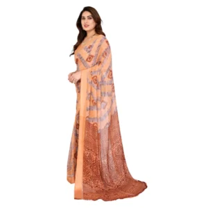 Women's Georgette Printed Saree With Unstitched Blouse 5.5Mtr (Orange) - Image 4