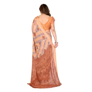 Women's Georgette Printed Saree With Unstitched Blouse 5.5Mtr (Orange) - Image 3