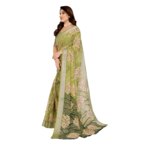 Women's Georgette Printed Saree With Unstitched Blouse 5.5Mtr (Green) - Image 4