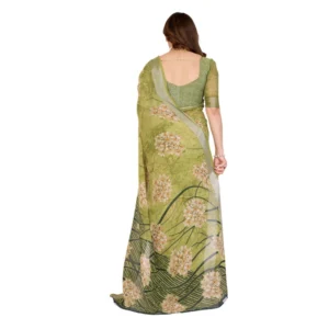 Women's Georgette Printed Saree With Unstitched Blouse 5.5Mtr (Green) - Image 3