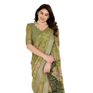 Women's Georgette Printed Saree With Unstitched Blouse 5.5Mtr (Green) - Image 2