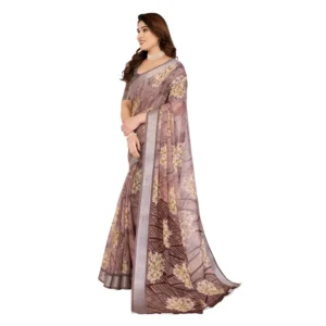 Women's Georgette Printed Saree With Unstitched Blouse 5.5Mtr (Brown) - Image 4