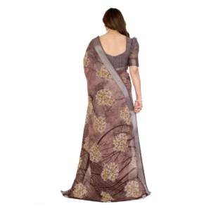 Women's Georgette Printed Saree With Unstitched Blouse 5.5Mtr (Brown) - Image 3
