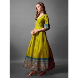 Generic Women's Cotton Blend Printed Anarkali Gown (Green) - Image 4
