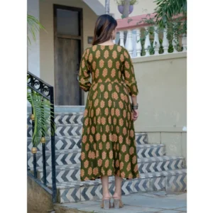 Women's Rayon Print With Embroidery Work A-Line Kurti (Dark Green) - Image 4