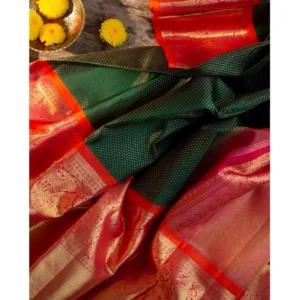 Women's Soft Litchi Silk Jacquard Work Saree With Unstitched Blouse 5.5Mtr (Green) - Image 4