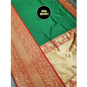 Women's Soft Litchi Silk Jacquard Work Saree With Unstitched Blouse 5.5Mtr (Green) - Image 2