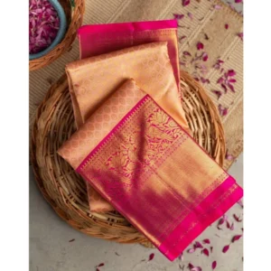 Women's Soft Litchi Silk Jacquard Work Saree With Unstitched Blouse 5.5Mtr (Pink) - Image 4
