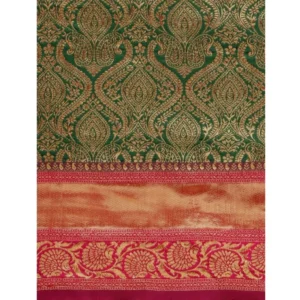 Women's  Soft Litchi Silk Jacquard Work Saree With Unstitched Blouse 5.5Mtr (Green) - Image 2