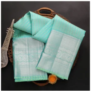 Women's Soft Litchi Silk Jacquard Work Saree With Unstitched Blouse 5.5Mtr (Blue) - Image 4