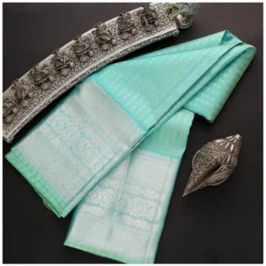 Women's Soft Litchi Silk Jacquard Work Saree With Unstitched Blouse 5.5Mtr (Blue) - Image 3