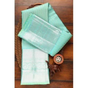 Women's Soft Litchi Silk Jacquard Work Saree With Unstitched Blouse 5.5Mtr (Blue) - Image 2