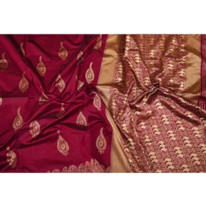 Women's Soft Litchi Silk Jacquard Work Saree With Unstitched Blouse 5.5Mtr (Maroon) - Image 3