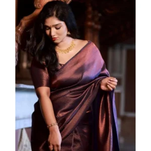 Women's Soft Litchi Silk Jacquard Work Saree With Unstitched Blouse 5.5Mtr (Purple) - Image 4