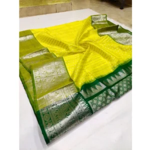 Women's Soft Litchi Silk Jacquard Work Saree With Unstitched Blouse 5.5Mtr (Yellow) - Image 2