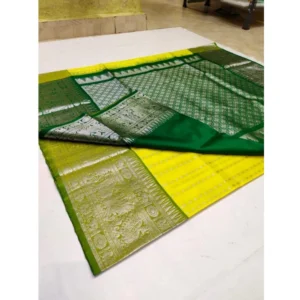 Women's Soft Litchi Silk Jacquard Work Saree With Unstitched Blouse 5.5Mtr (Yellow) - Image 3